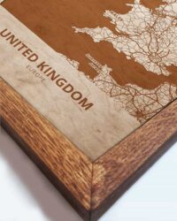 Holzkarte des Vereinigten Königreichs, Länderkarte in Eichenholzrahmen 1