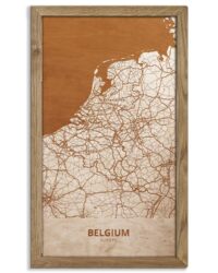 Holzkarte von Belgien, Länderkarte in Eichenholzrahmen 1