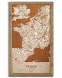 Holzkarte von Frankreich, Länderkarte in Eichenholzrahmen 1