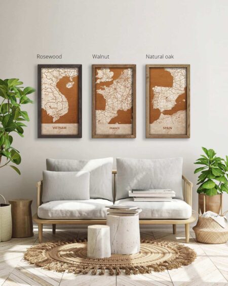 Holzkarte von Frankreich, Länderkarte in Eichenholzrahmen 5