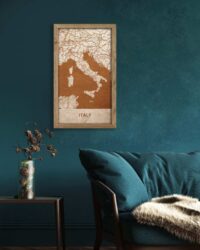 Holzkarte von Italien, Landkarte in Eichenholzrahmen 1