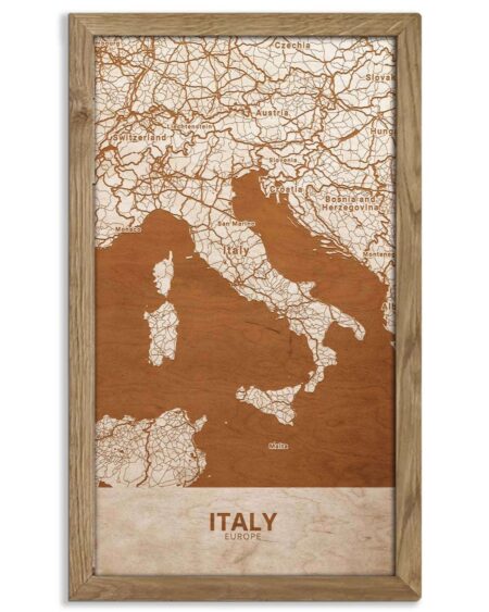 Holzkarte von Italien, Landkarte in Eichenholzrahmen 3