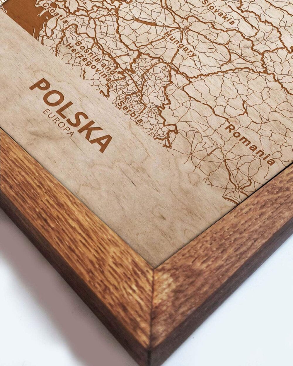 Holzkarte von Polen, Landkarte in Eichenholzrahmen 1