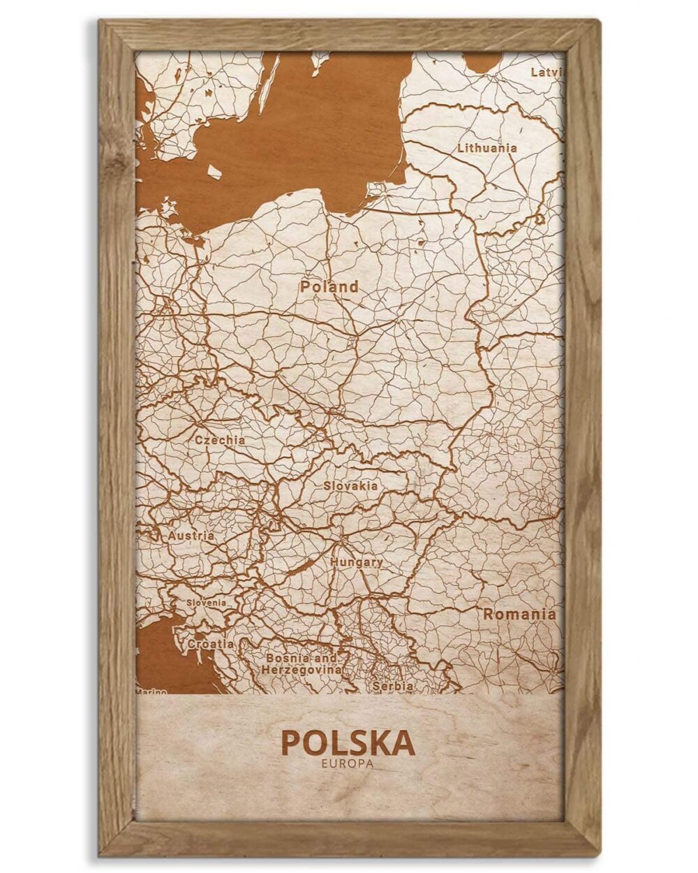 Holzkarte von Polen, Landkarte in Eichenholzrahmen 4