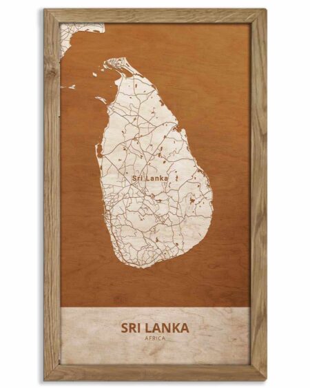 Holzkarte von Sri Lanka, Länderkarte in Eichenholzrahmen 3