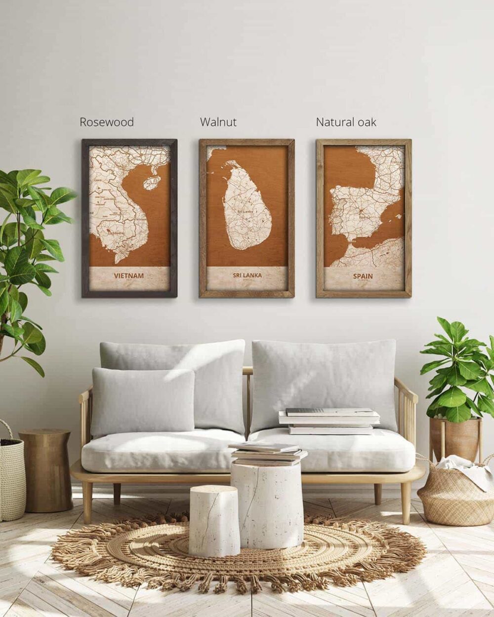 Holzkarte von Sri Lanka, Länderkarte in Eichenholzrahmen 4