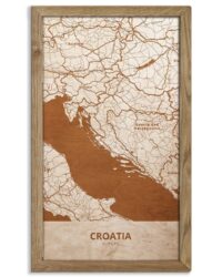Holzkarte von Kroatien, Länderkarte in Eichenholzrahmen 1