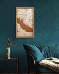 Holzkarte von Kroatien, Länderkarte in Eichenholzrahmen 3