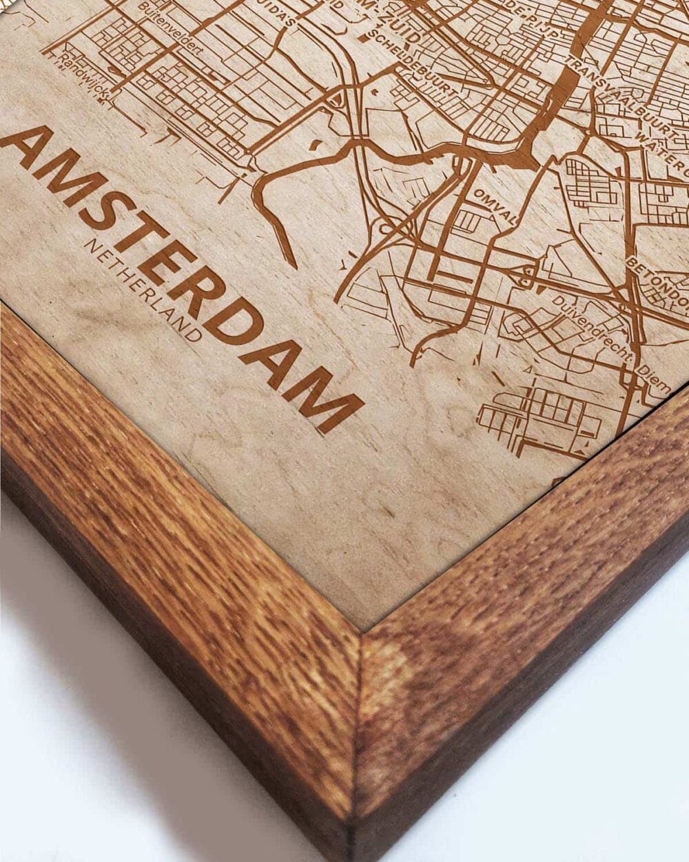 Holzstadtplan von Amsterdam - Stadtplan, in einem Eichenholzrahmen 1