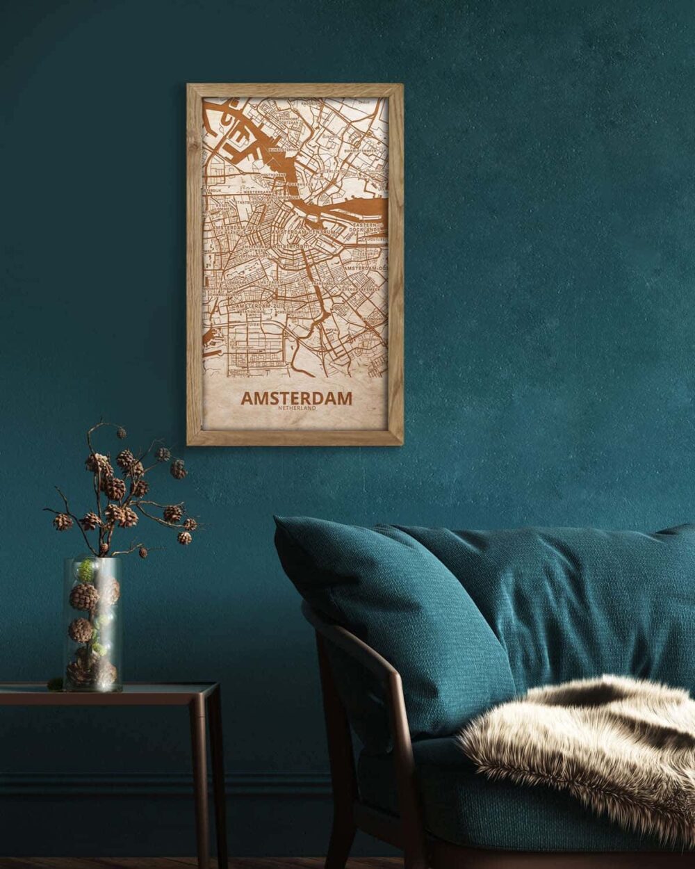 Holzstadtplan von Amsterdam - Stadtplan, in einem Eichenholzrahmen 2