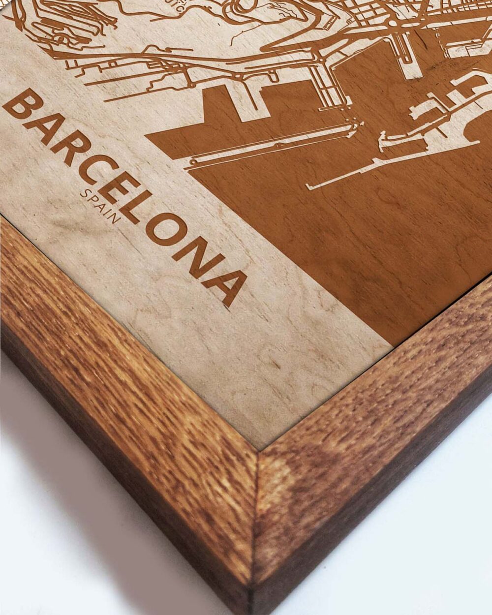 Holzstadtplan von Barcelona - Stadtplan, in einem Eichenholzrahmen 1