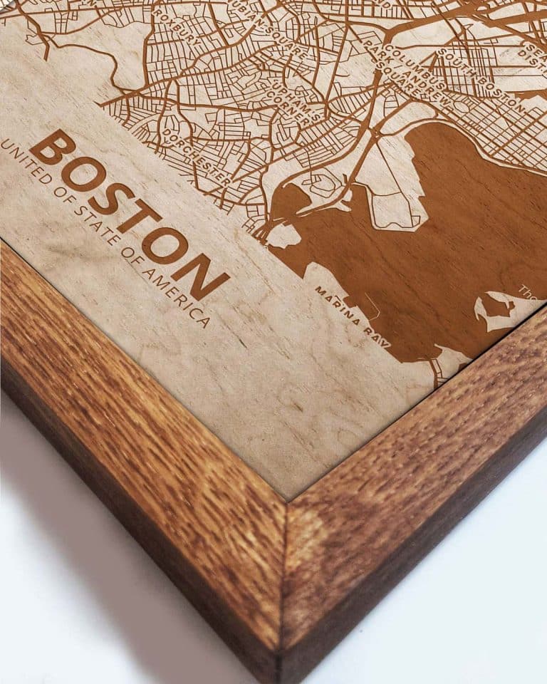 Hölzerne Straßenkarte von Boston - Stadtplan, in einem Eichenrahmen 2