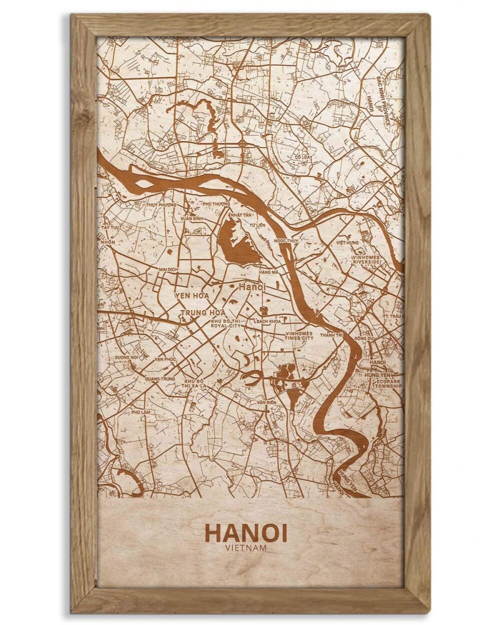 Hölzerne Straßenkarte von Hanoi - Stadtplan, in einem Eichenrahmen 5