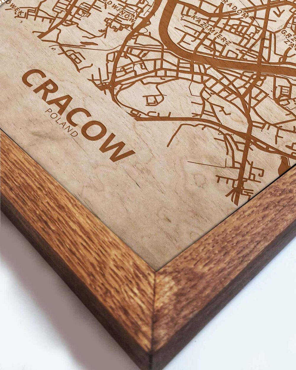 Hölzerne Straßenkarte von Krakau - Stadtplan, in einem Eichenrahmen 1
