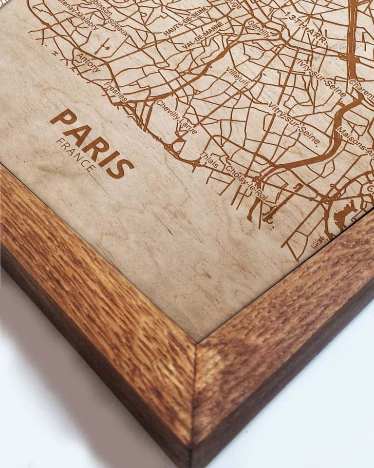Holzstadtplan von Paris - Stadtplan, in einem Eichenholzrahmen 1