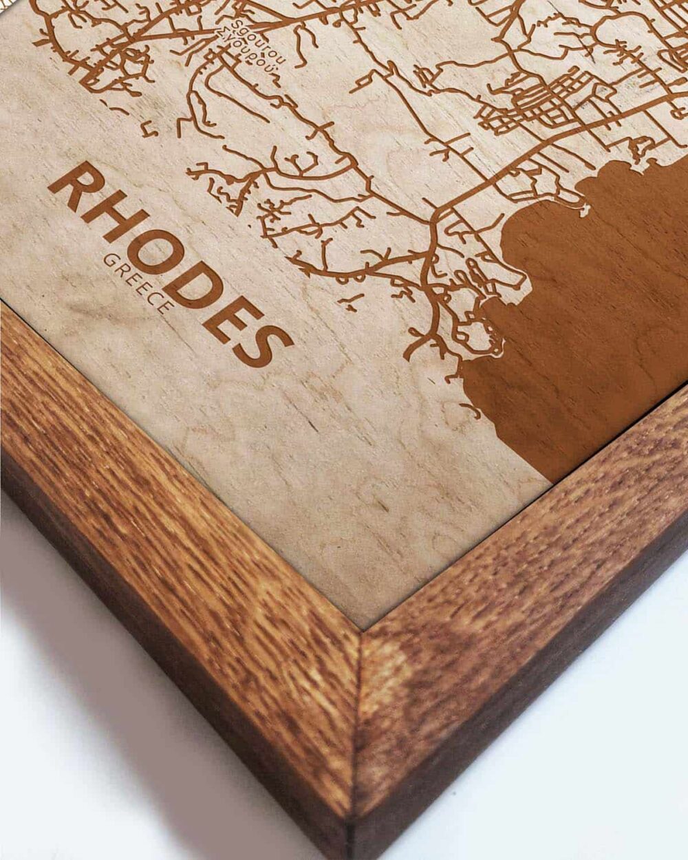 Holzstadtplan von Rhodos - Stadtplan, in einem Eichenholzrahmen 2