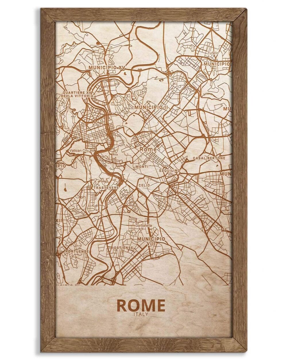 Hölzerne Straßenkarte von Rom - Stadtplan, in einem Eichenrahmen 2