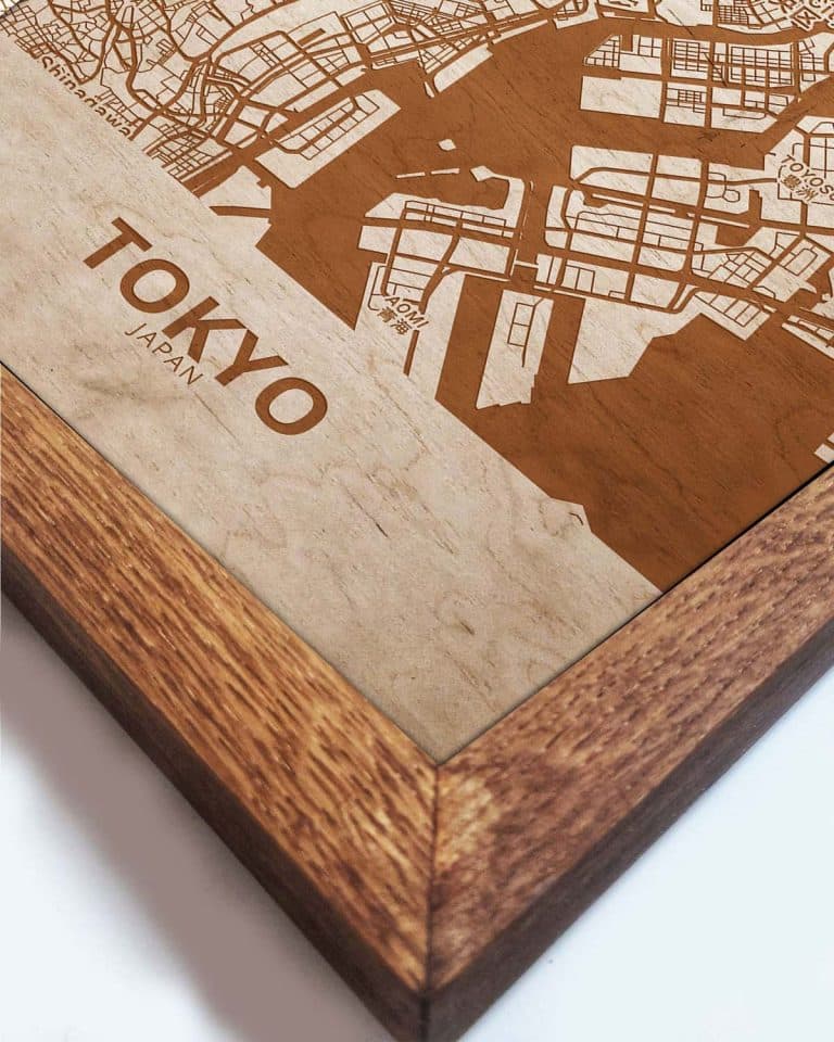 Holzstadtplan von Tokio - Stadtplan, in einem Eichenholzrahmen 1