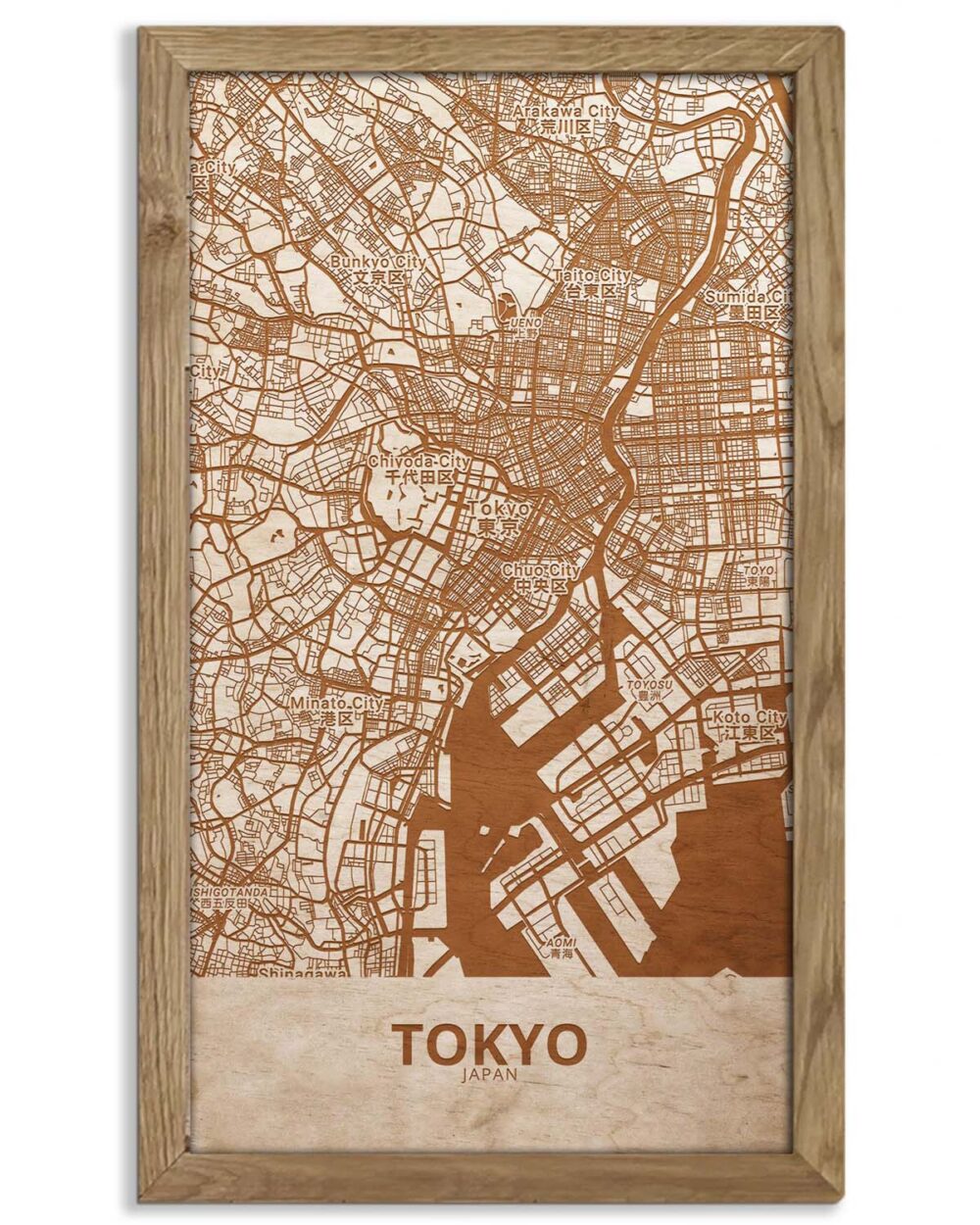 Holzstadtplan von Tokio - Stadtplan, in einem Eichenholzrahmen 5