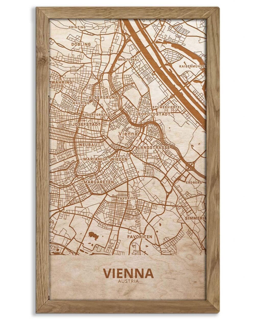 Holzstadtplan von Wien - Stadtplan, in einem Eichenholzrahmen 5
