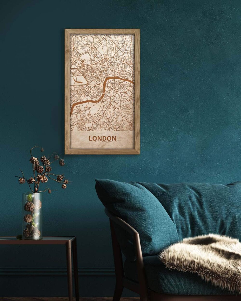 Hölzerne Straßenkarte von London - Stadtplan, in einem Eichenrahmen 2