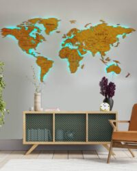 LED-beleuchtete Weltkarte aus Holz klassisch 1