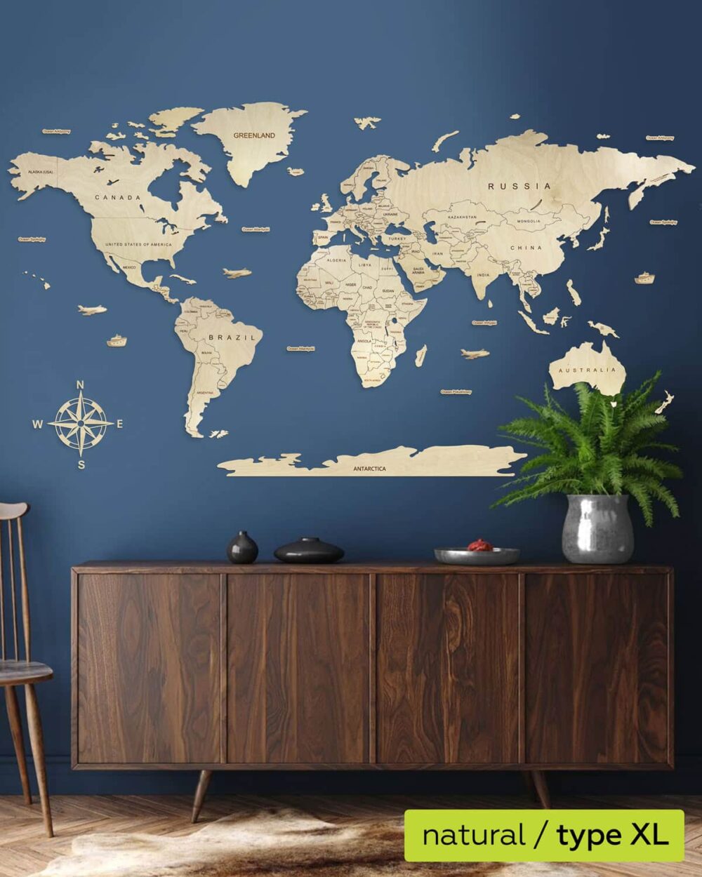 Land Weltkarte aus Holz Natur